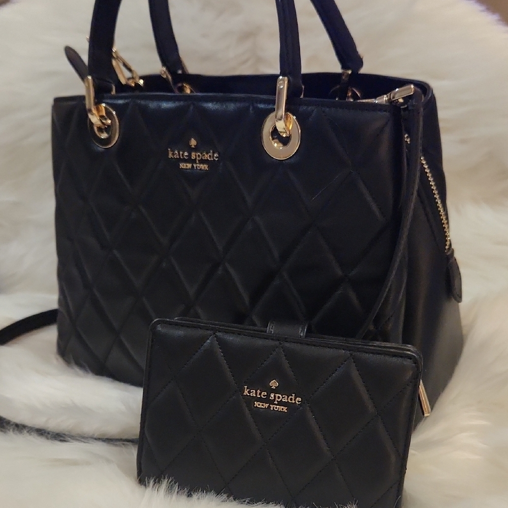 Kate Spade Black Quilted Tote and Wallet Set